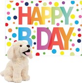 Pia toys - Knuffel labrador hond 20 cm met Happy Birthday wenskaart