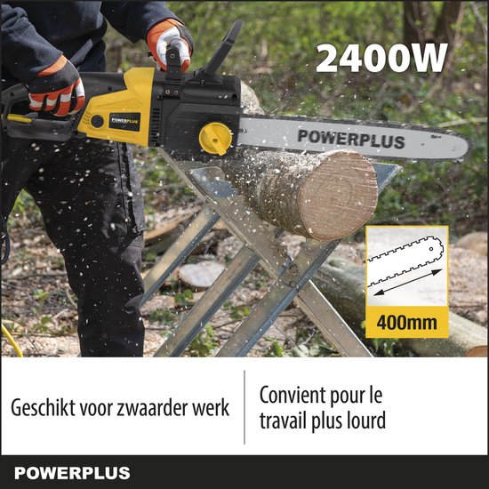 Powerplus POWXG1009 Elektrische kettingzaag - 2400W - Zwaardlengte 400mm - Automatische kettingsmering - Incl. 1x ketting en 1x zwaard van Powerplus — afbeelding 3