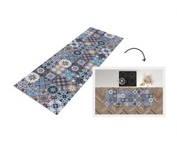 Keukenloper - Loper keuken - Bloemen - Patronen - Blauw - Bruin - 180x60 cm - Keukenloper vinyl