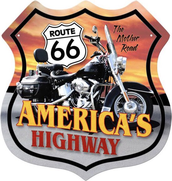 Panneau en métal lourd Route 66 America's Highway Motorcycle