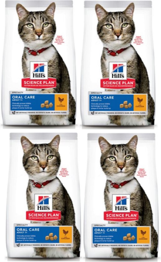 4x Hill's feline adult oral care Kip Kattenvoer 1.5kg