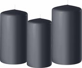 Set van 3x stuks donkergrijze stompkaarsen 10-12-15 cm met diameter 6 cm - Sfeer kaarsen voor binnen