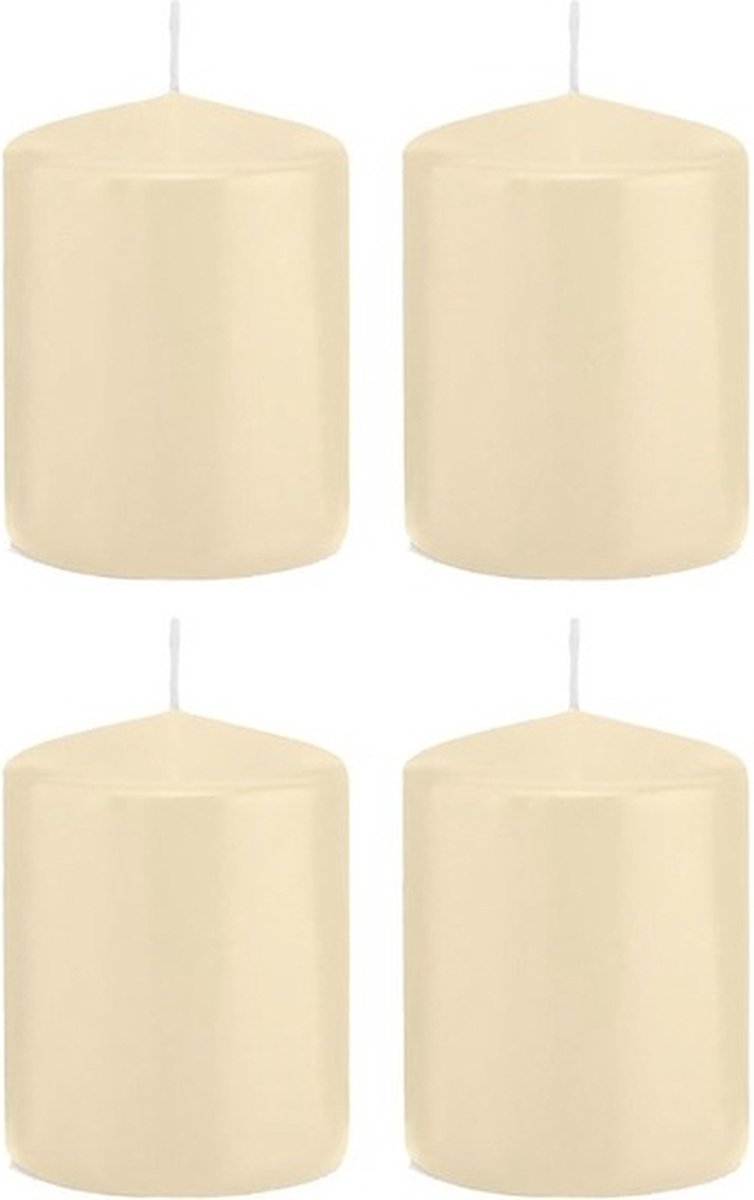 Trend Candles Cilinderkaars/stompkaars - 4x - cremewit - 6 x 8 cm - 29 branduren - met brandvertragende folie