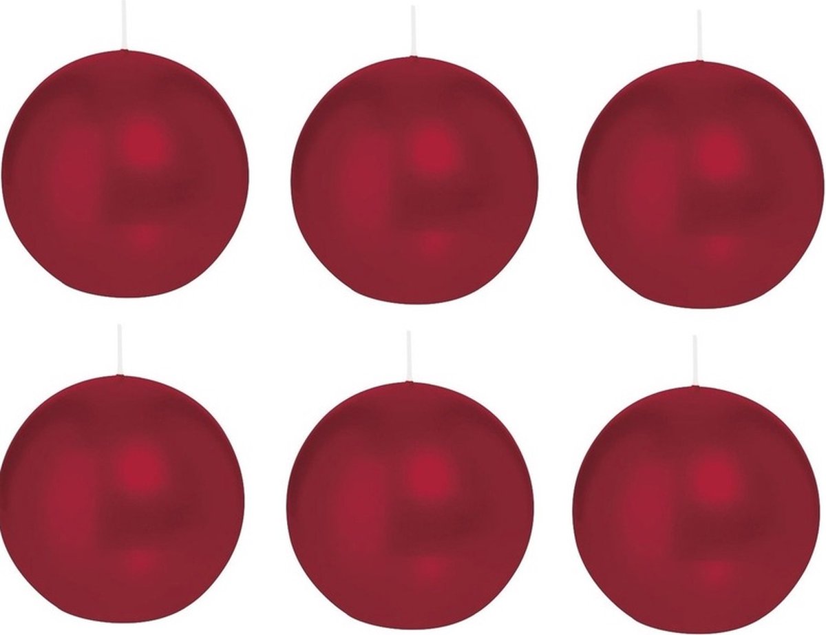 Trend Candles Bolkaars glad - 6x - bordeaux rood - 7 cm - 16 branduren - ronde kaarsen