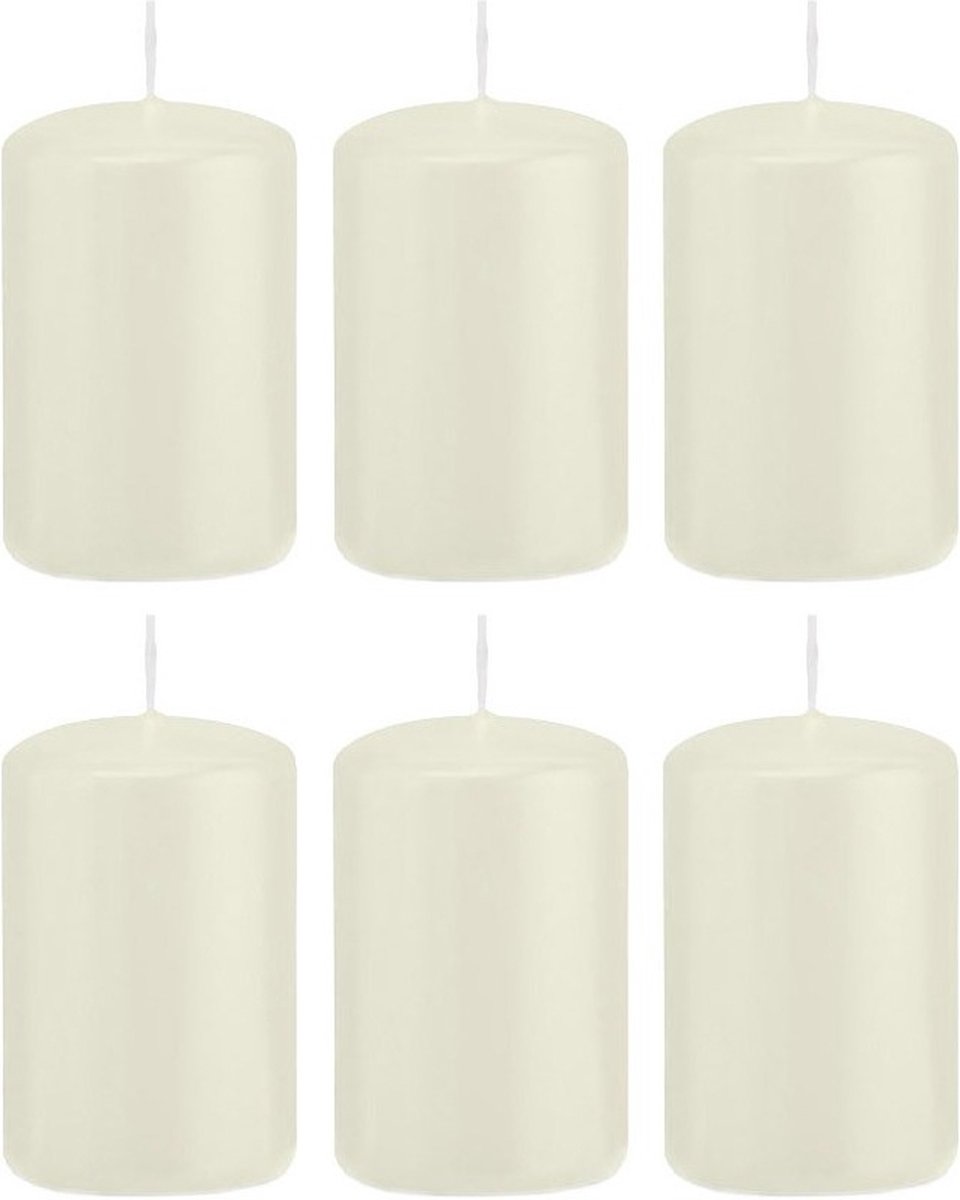 Trend Candles Cilinderkaars/stompkaars - 6x - ivoorwit - 5 x 8 cm - 18 branduren - met brandvertragende folie