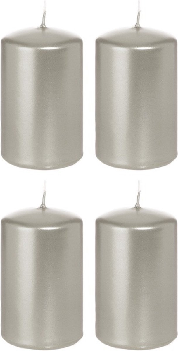 Trend Candles Cilinderkaarsen/stompkaarsen - set 16x - zilver - 5 x 8 cm - 18 branduren