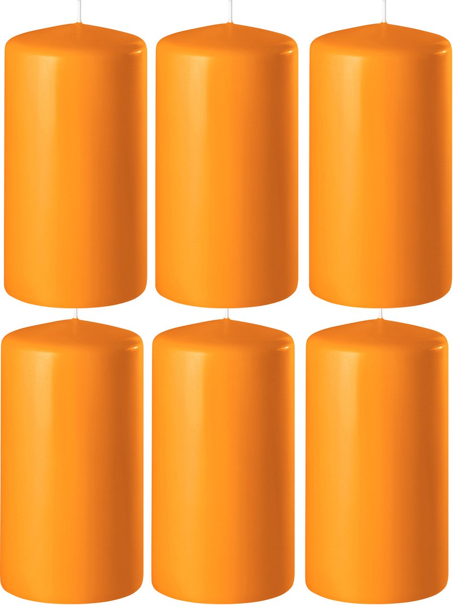 Enlightening Candles 6x Oranje cilinderkaarsen/stompkaarsen 6 x 15 cm 58 branduren - Geurloze kaarsen oranje - Woondecoraties