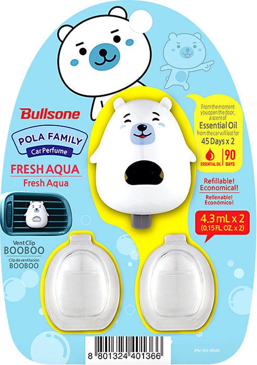 Bullsone Auto Parfum Pola Family vent clip Aqua BooBoo [Korean Products] x2ea