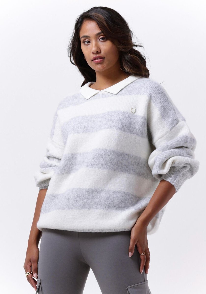 10days Striped Polo Sweater Knit Truien & Vesten Dames - Sweater - Hoodie - Vest- Ecru - Maat S