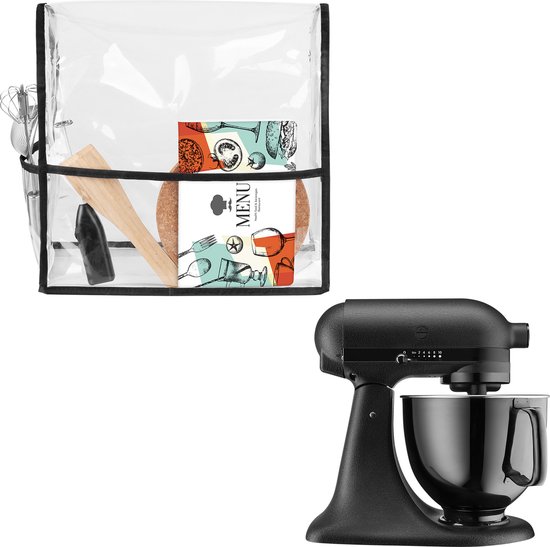 kwmobile beschermhoes voor staande mixer - geschikt voor KitchenAid 4,3-4,8 liter - 3 zijvakken - Afdekhoes van TPU in transparant / zwart van Merkloos — afbeelding 2