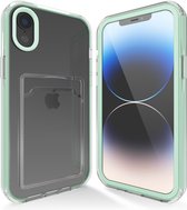 Transparant hoesje geschikt voor iPhone Xr hoesje - Turquoise / Blauw hoesje met pashouder hoesje bumper - Doorzichtig case hoesje met shockproof bumpers