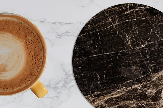 Sous- Sous-verres pour verres - Ronds - Imprimé marbré - Zwart - Marron - Classique - 10x10 cm - Sous-verres - 6 pièces