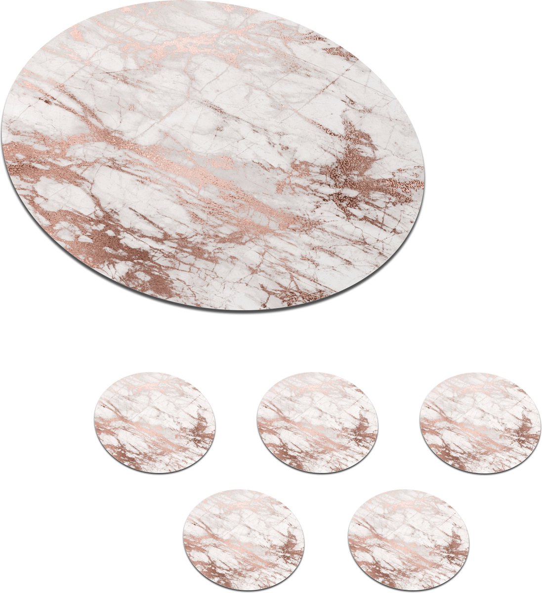 Onderzetters voor glazen - Rond - Marmer - Patronen - Roze - Wit - 10x10 cm - Glasonderzetters - 6 stuks