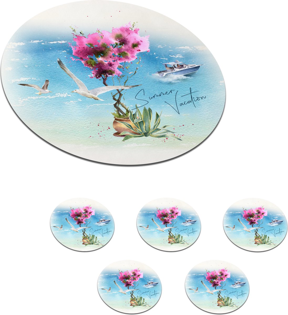 Onderzetters voor glazen - Rond - Bloem - Boot - Vogel - 10x10 cm - Glasonderzetters - 6 stuks