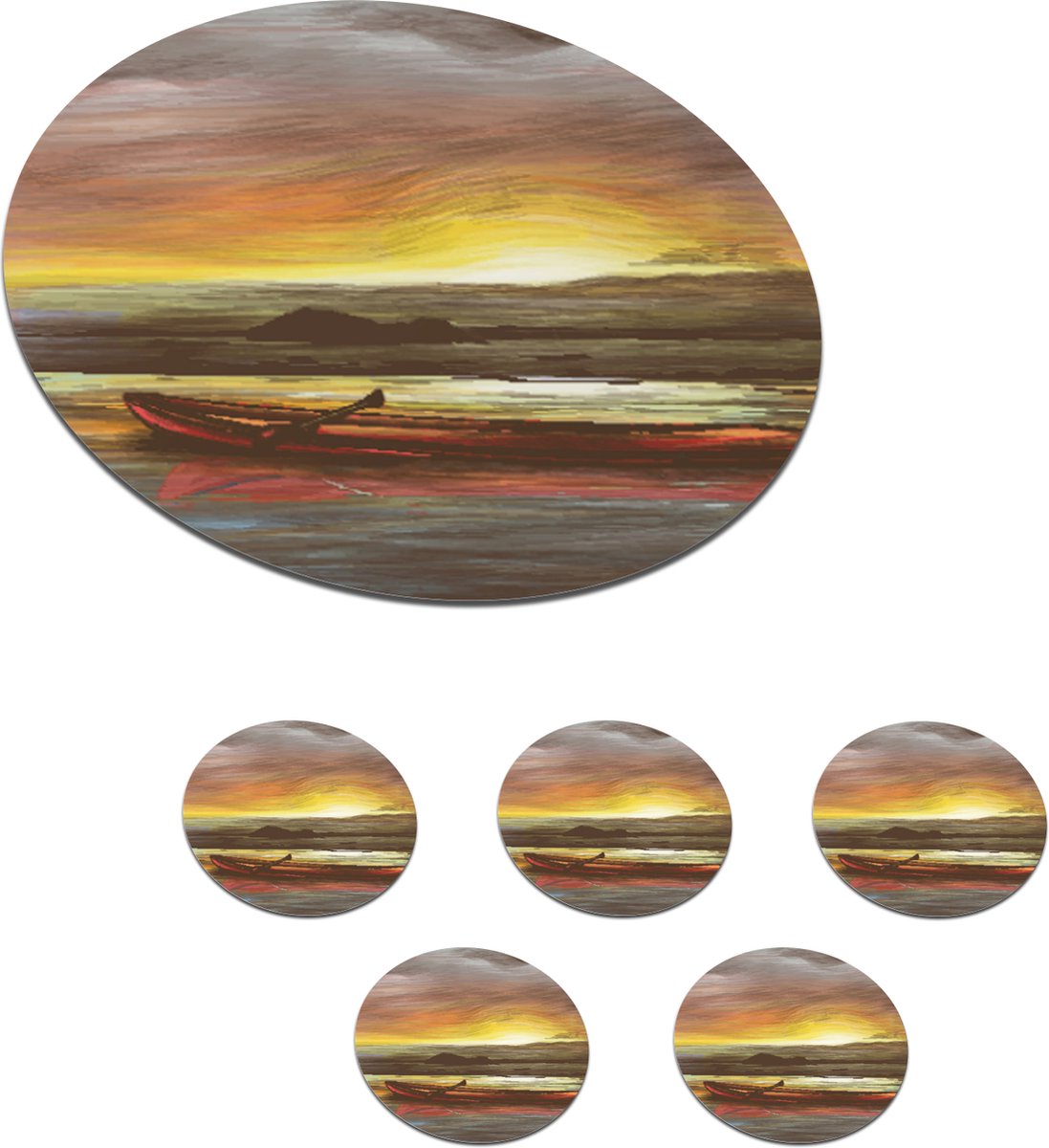 Onderzetters voor glazen - Rond - Boot - Zee - Zon - 10x10 cm - Glasonderzetters - 6 stuks