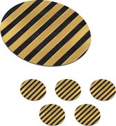 Onderzetters voor glazen - Rond - Patronen - Strepen - Goud - Zwart - 10x10 cm - Glasonderzetters - 6 stuks