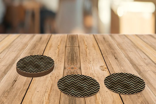 Sous- Sous-verres pour verres - Ronds - Motifs - Ligne - Goud - 10x10 cm - 6 pièces