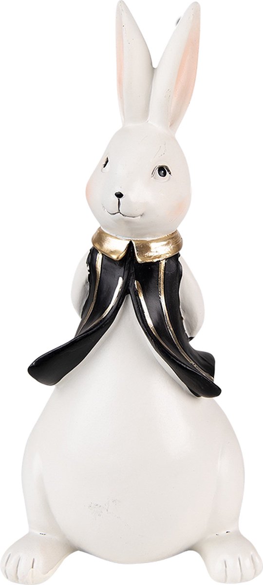Beeld Konijn 11x10x23 cm Zwart Wit Polyresin Woonaccessoires