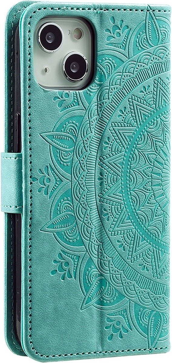 Peachy Mandala Wallet TPU hoesje geschikt voor iPhone 14 - groen
