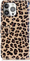 Peachy Wallet Bookcase kunstleer luipaardprint hoesje voor iPhone 13 Pro - bruin