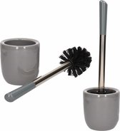 Toiletborstel met houder - 2x - grijs - dolomiet - RVS - 39 cm