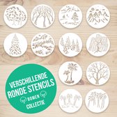 Verschillende stencils voor creatievelingen - Bomen | 12 stuks | ⌀ 15cm | PET plastic | Herbuikbaar | Eenvoudig schoon te maken