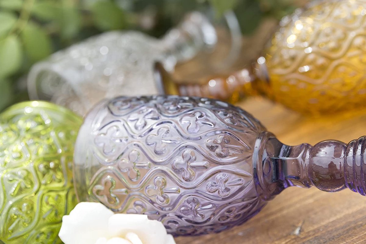Villa D’Este Lot De 6 Verres à Pied Marrakech – Verre Coloré Texturé, 280 Ml, Style Marocain Élégant