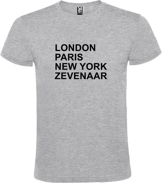 Grijs T-shirt 'LONDON, PARIS, NEW YORK, ZEVENAAR' Zwart Maat S