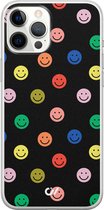 Hoesje geschikt voor Apple iPhone 12 Pro Max - Retro Smileys - Emoji - Zwart - Apple Soft Case Telefoonhoesje - TPU Back Cover - Casevibes