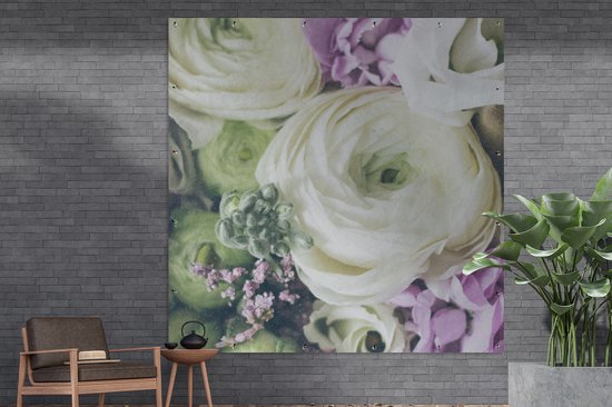 Poster Jardin Fleurs - Roses - Nature - 200x200 cm - Toile jardin - Poster extérieur