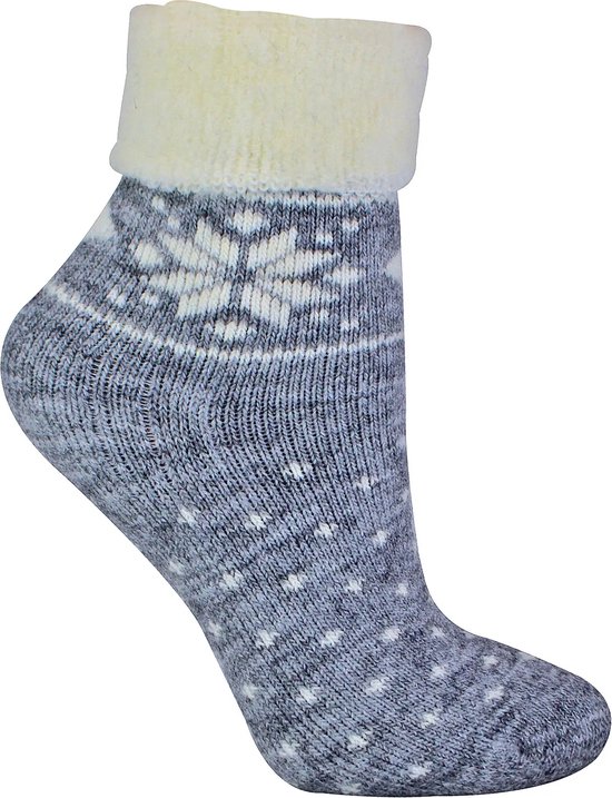 Sock Snob -Dames wollen bedsokken met fairisle-ontwerp - Lounge sokken - 37-42 - Grijs met kerstmotief
