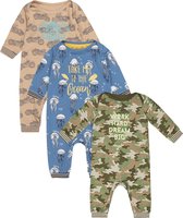 Charlie Choe - 3pack - Boxpakjes - slaappakjes - Bruin met motoren - Blauw met kwalletjes - Groen Bruin camo - Maat 62