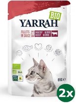 Yarrah cat biologische filets met rund in saus kattenvoer 2x 14x85 gr NL-BIO-01