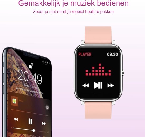 Belesy® HUNDRED - Smartwatch Dames - Smartwatch Heren - Horloge - 1.3 inch - Kleurenscherm - Full Touch - Stappenteller - Multi Sport - 100+ Watchfaces - Siliconen - Roze
