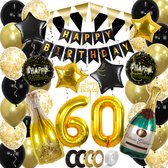 60 Jaar Feest Verjaardag Versiering Confetti Helium Ballonnen Slingers Happy Birthday Goud & Zwart Decoratie – 60 Stuks