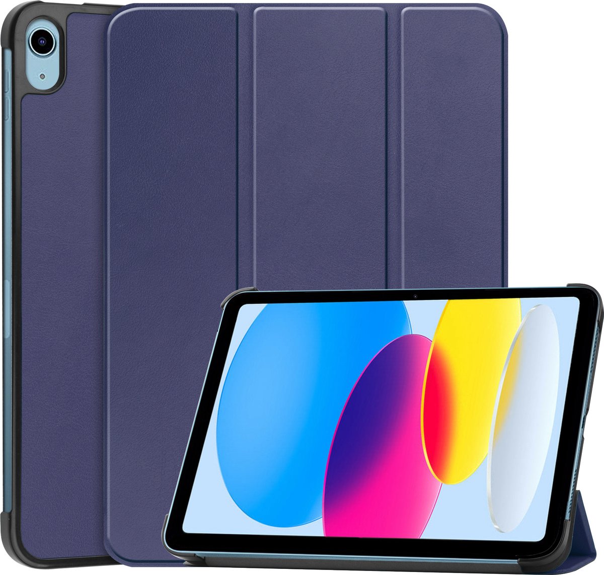 Hoes Geschikt voor iPad 2022 Hoes Book Case Hoesje Luxe Trifold Cover - Hoesje Geschikt voor iPad 10 Hoesje Bookcase - Donkerblauw