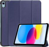 Hoes Geschikt voor iPad 2022 Hoes Book Case Hoesje Trifold Cover - Hoesje Geschikt voor iPad 10 Hoesje Bookcase - Donkerblauw