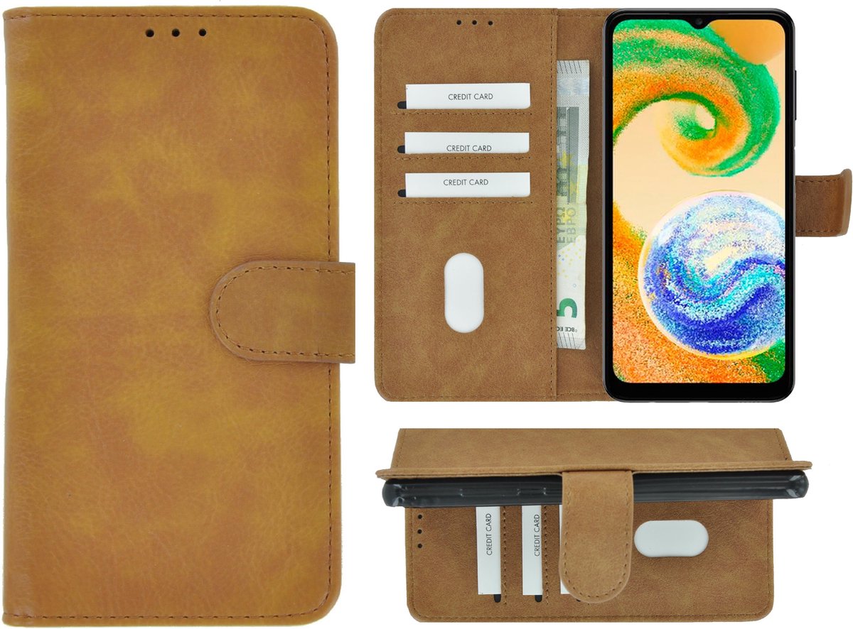 MoDo hoesje geschikt voor Samsung Galaxy A04s - Kunstleer Book Case - Bruin