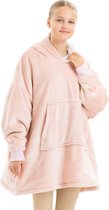 HOMELEVEL oversized fleece hoodie kinderen - Grote, zachte fleecetrui om in te relaxen - Voor jongens en meisjes - Lichtroze - Maat XL
