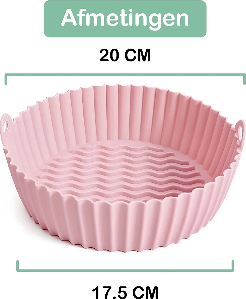 Airfryer Accesoires - Airfryer Siliconen Bakje - Airfryer Bakpapier Alternatief - Bakvorm Airfryer - Herbruikbaar - Set van 2 stuks - 20 cm - Roze - Groen — afbeelding 4