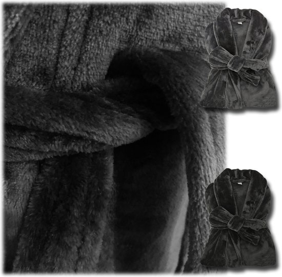HOMELEVEL Flanellen 3XL Oversize Badjas Unixex voor Vrouwen en Mannen Aankleedjurk Sauna Aankleedjurk Reizen Badjas Gezellig Zacht Sauna Aankleedjurk - Zwart