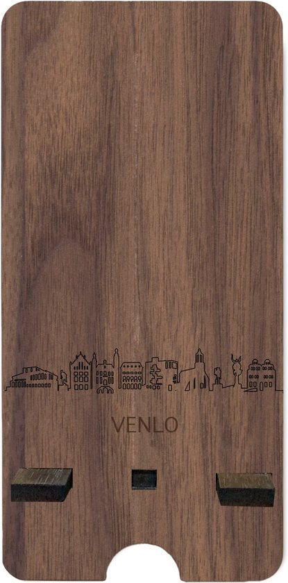 Skyline Telefoonhouder Venlo Eikenhout - Smartphone Tablet Houder 7x15 cm - iPad / iPhone / Smartphone tafel standaard desktop - Thuis werken - Cadeau - WoodWideCities