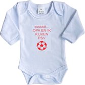 La Petite Couronne Romper Lange Mouw "ssssstt Opa en ik kijken PSV" Unisex Katoen Wit/rood Maat 56