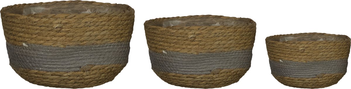 Dijk Natural Collections - Planter paper rope with plastic 28x28x18cm Set van 3 - Grijs
