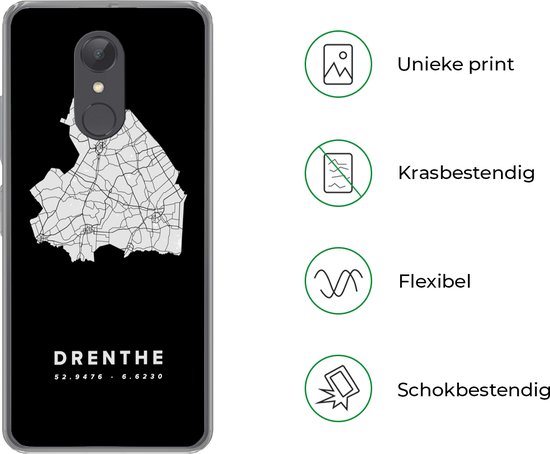 Telefoonhoesje Geschikt voor Xiaomi Geschikt voor Redmi 5 hoesje - Drenthe - Wegenkaart - Zwart - Siliconen Telefoonhoesje Telefoonhoesje