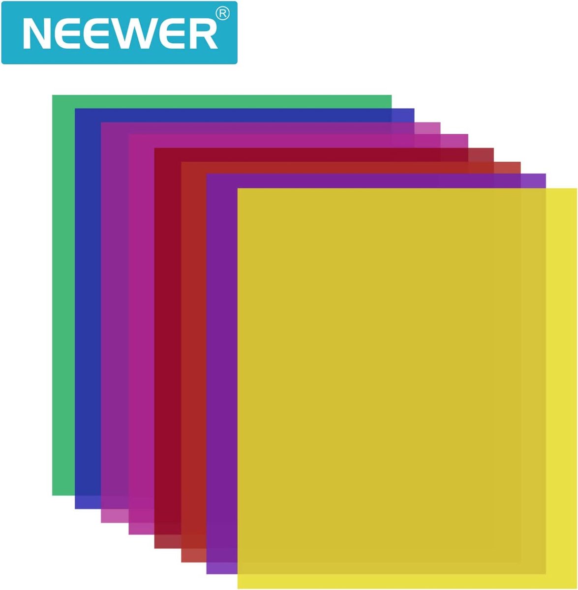 Neewer® - 30x30cm Transparante Kleurcorrectie Licht Gel Filter Set - Verpakking: 8 Gel Sheets voor Fotostudio Flitslicht (Rood, Geel, Oranje, Groen, Paars, Roze, Lichtblauw, Donkerblauw)