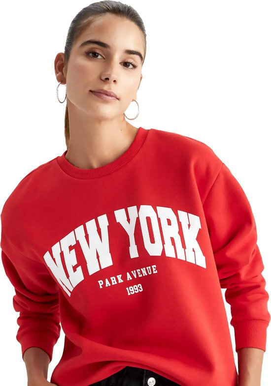 Sweat New York - Sweat coupe regular en molleton épais - Pull rouge -Taille  : M | bol