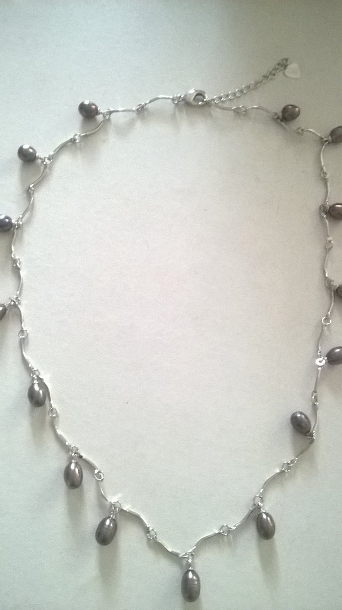 Gemstones-silver-natuursteen ketting halssnoer zoetwaterparels aubergine lengte 46 cm + 4,5 cm parels 0,4 en 0,5 cm