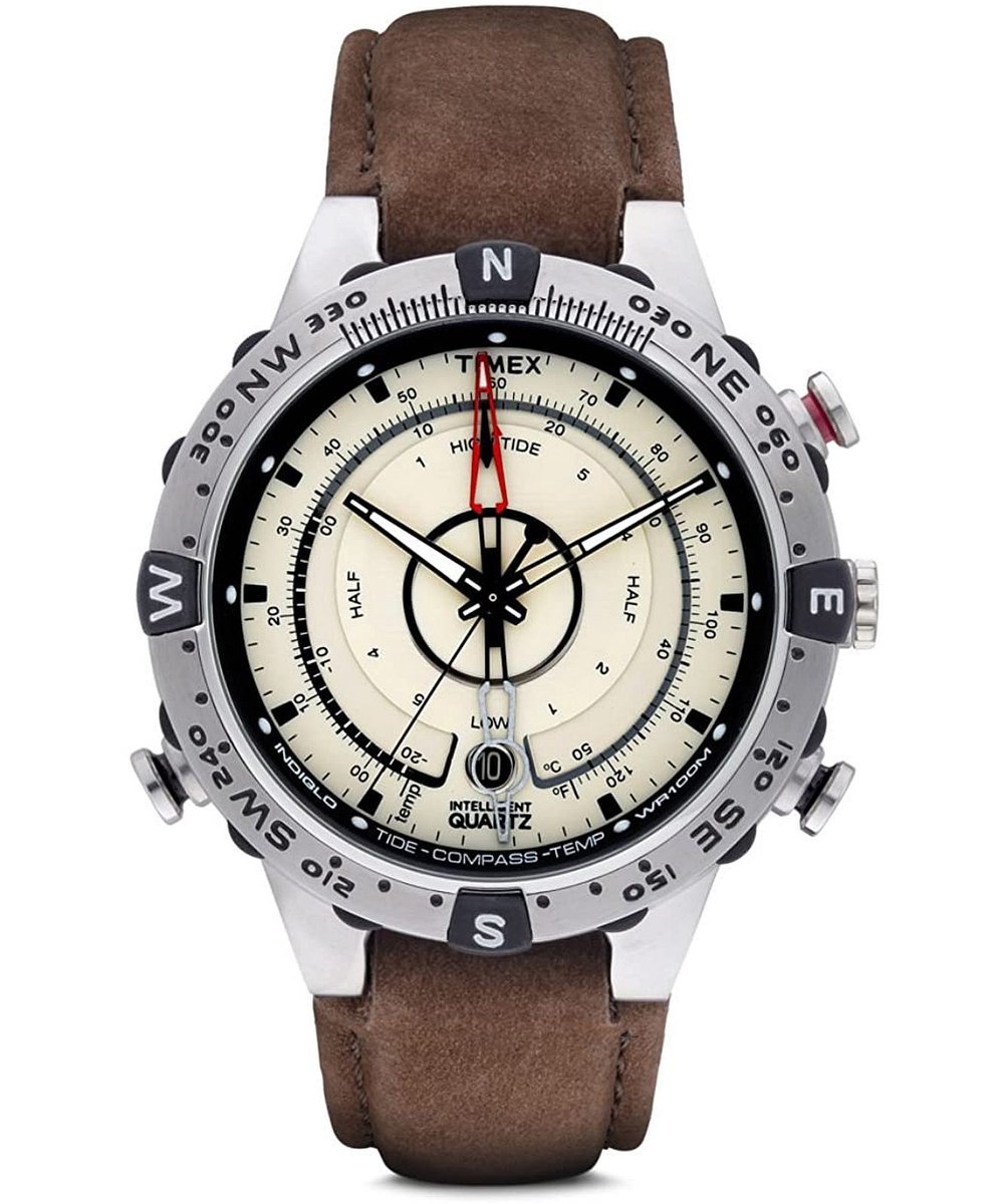 Timex Tide-Temp-Compass T2N721 Horloge - Leer - Bruin - Ø 44.6 mm