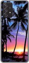 Geschikt voor Samsung Galaxy A53 5G hoesje - De kleurrijke zonsondergang achter een rij met palmbomen op Hawaï - Siliconen Telefoonhoesje